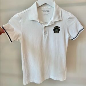 Boys Lacoste White Polo Shirt with Classic Collar and Dark Trim